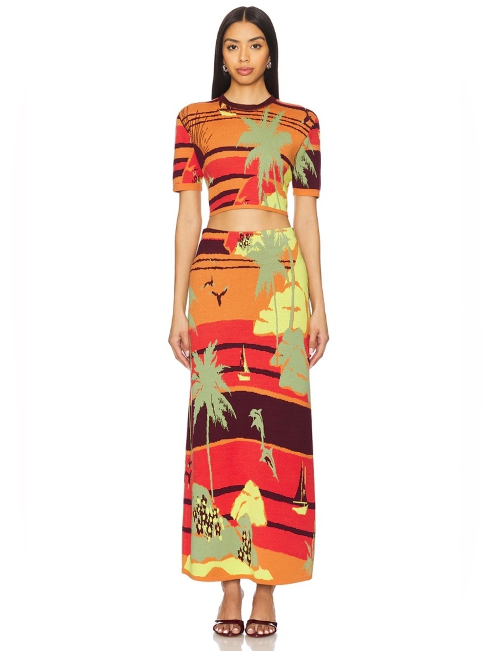 Alémais Palm Island Knit Top & Skirt Matching Set